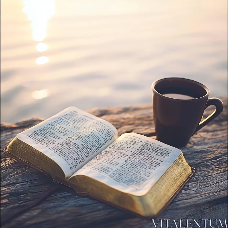 Open Book and Coffee Cup Still Life AI Image