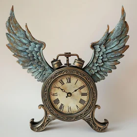 Antique Clock with Wings Sculpture