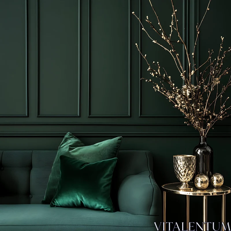 Luxurious Green Velvet Interior Decor AI Image