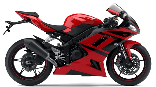 Vivid Red Motorcycle on White Background