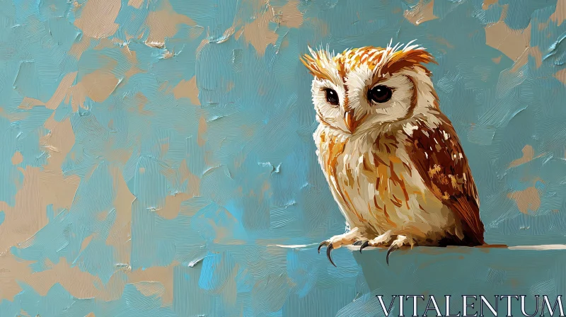 Textured Blue Background with a Perched Owl AI Image