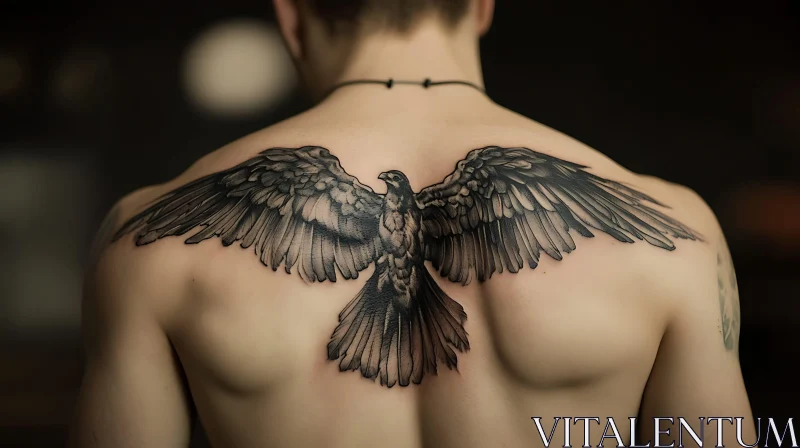 Detailed Eagle Tattoo Spanning Upper Back AI Image