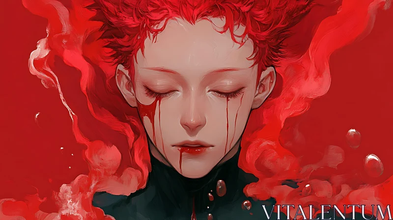 AI ART Crimson Tears: A Study in Red and Emotion