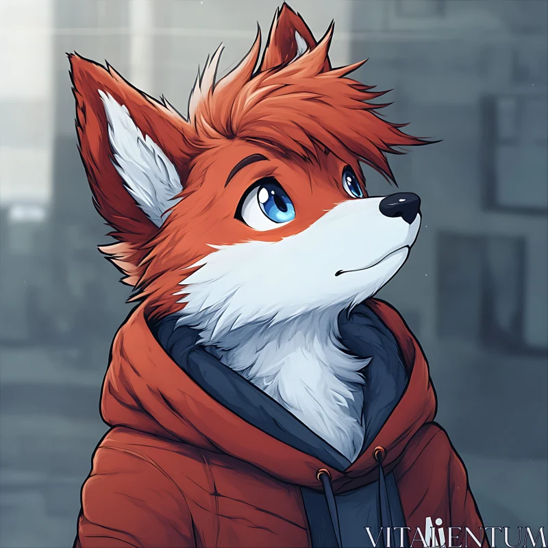 Anime Style Fox with Blue Eyes AI Image