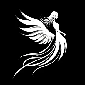 Winged Woman in White on Black