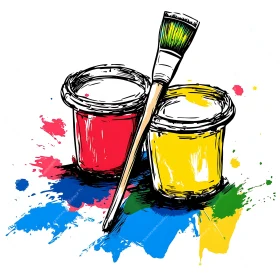 Red and Yellow Paints with Brush