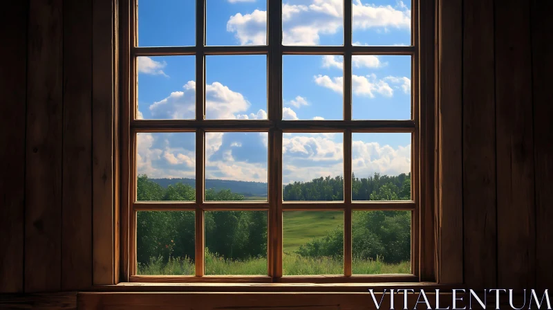 Pastoral Landscape Seen Through Window AI Image