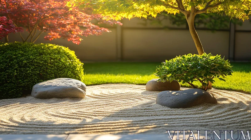 Peaceful Garden with Rocks and Sand AI Image