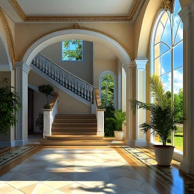 Grand Hall with Staircase and Greenery