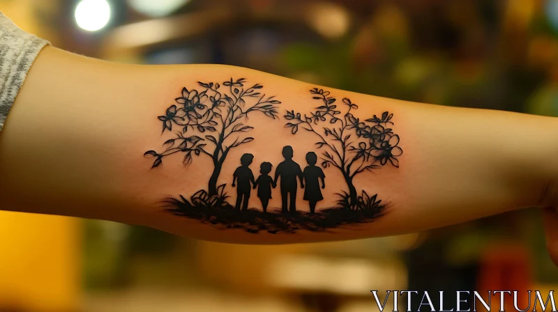 Family Silhouettes and Trees Tattoo Design AI Image