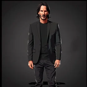 Keanu Reeves Drawing in Black Attire