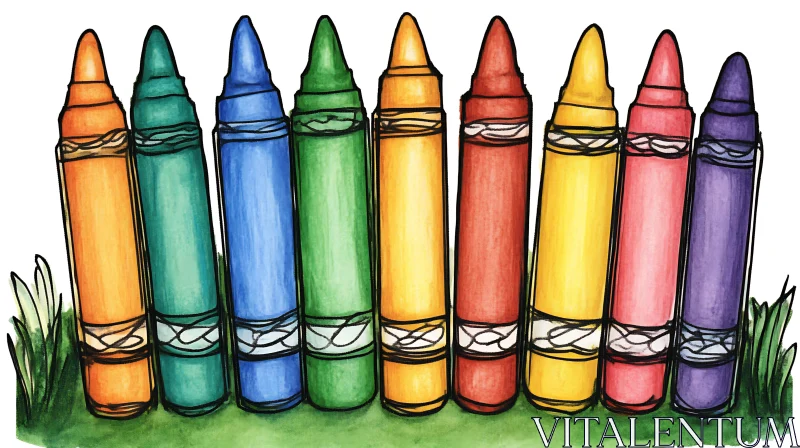 Colorful Crayons Standing in a Row AI Image