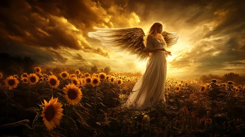 Golden Angel Among Sunflowers