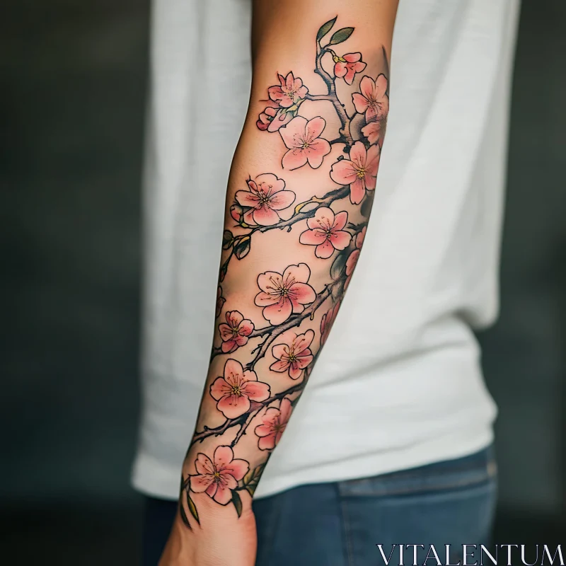 Elegant Floral Arm Tattoo AI Image