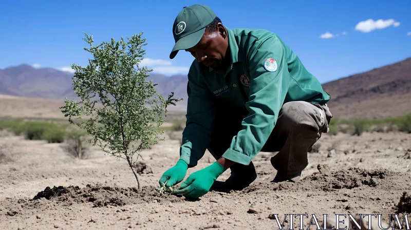 Tree Planting in Arid Environment AI Image