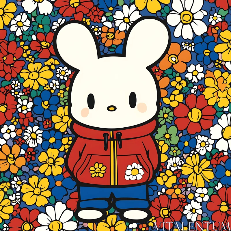 AI ART Cartoon Rabbit with Flower Background