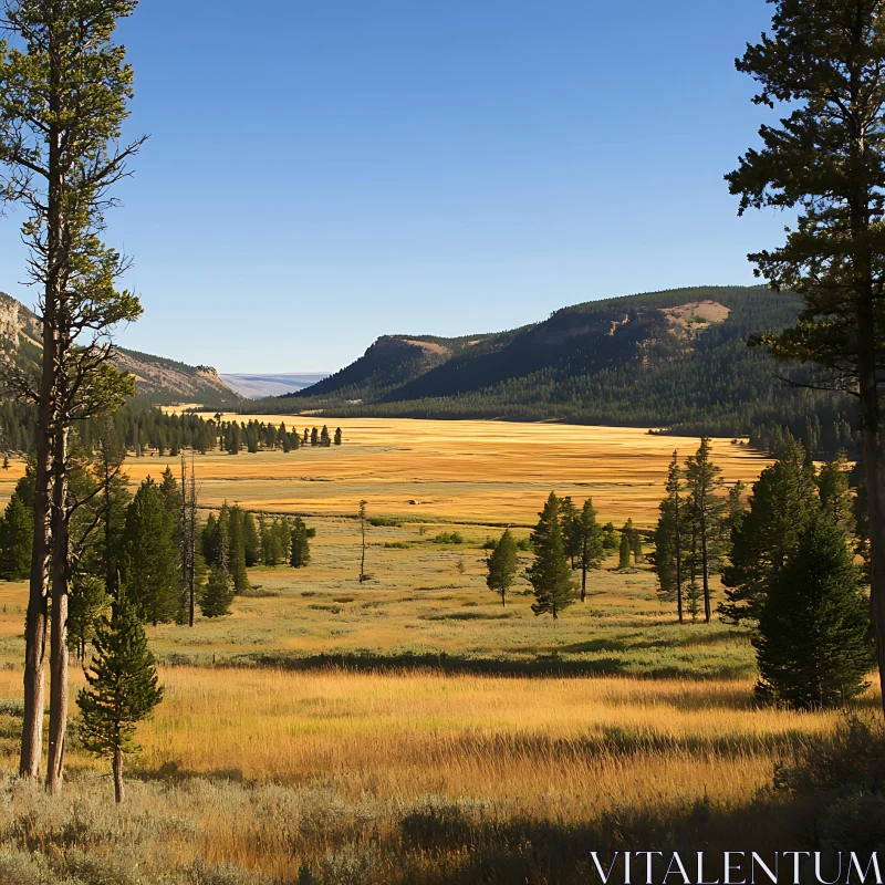 Scenic Field View with Mountains AI Image