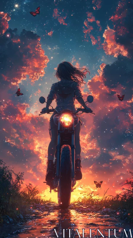 AI ART Girl on Motorcycle at Sunset