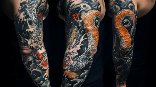 Detailed Koi Fish Sleeve Tattoo Design