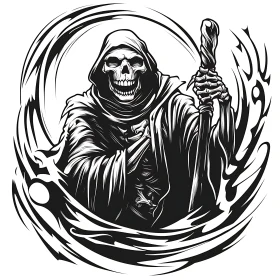 Hooded Skeleton Figure with Twisted Staff