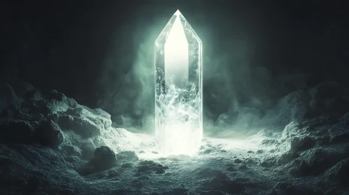 Glowing Crystal Tower in Misty Terrain