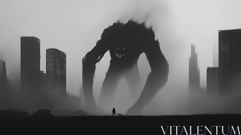 AI ART Cityscape Monster Silhouette