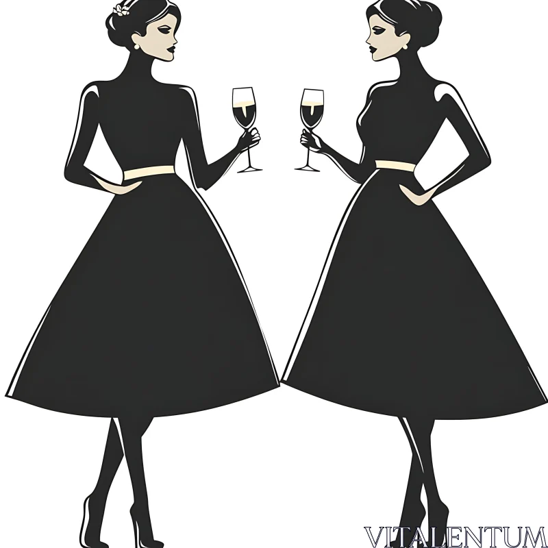 Silhouette of Women with Wine Glasses AI Image