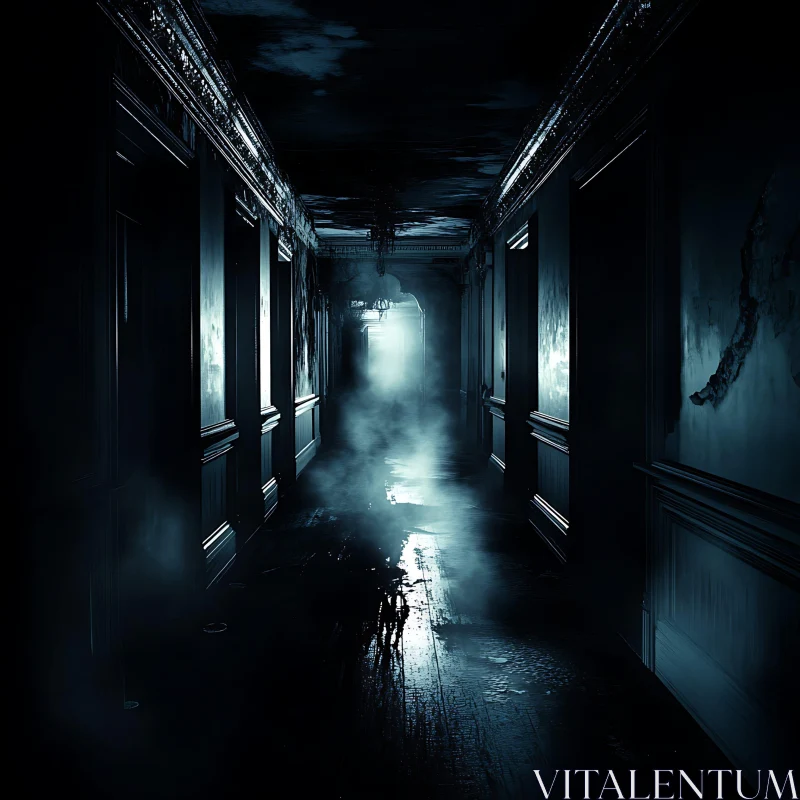 AI ART Mysterious Foggy Hallway Interior