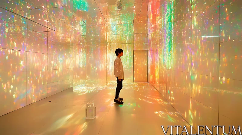 Ethereal Iridescent Room With A Solitary Figure AI Image