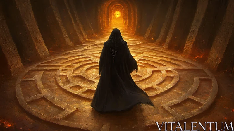 AI ART Tunnel Maze with Cloaked Figure