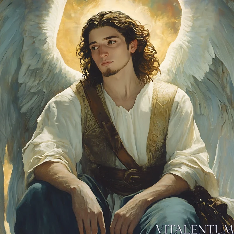 Male Angel in Golden Light AI Image