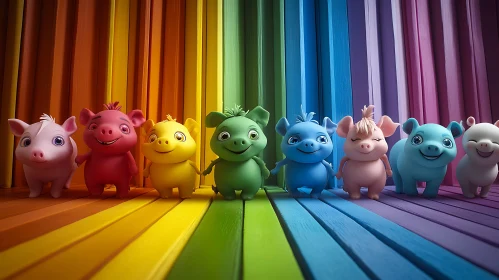 Cheerful Piglets in Rainbow Hues