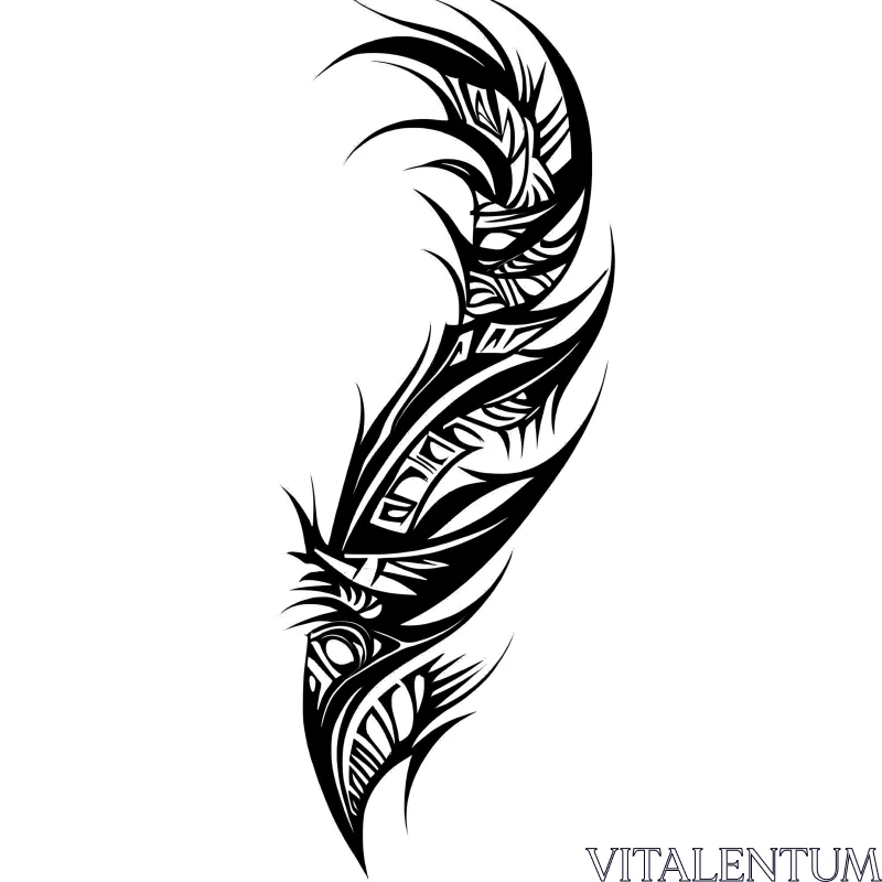 Black Ink Tribal Feather Tattoo Art AI Image