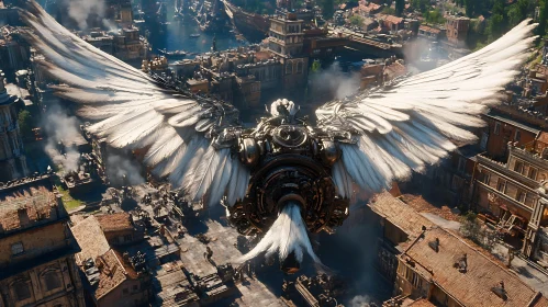 Mechanical Wings Over Metropolis