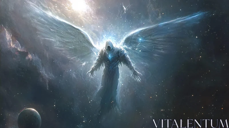 AI ART Winged Figure in Starry Expanse