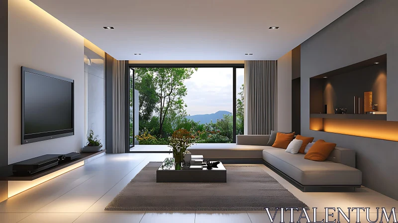 Modern Living Space with Garden Vista AI Image