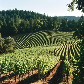 Rolling Vineyard Hills in Sunlight