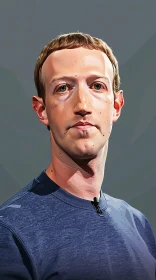 Portrait of Mark Zuckerberg in a Dark Blue Shirt