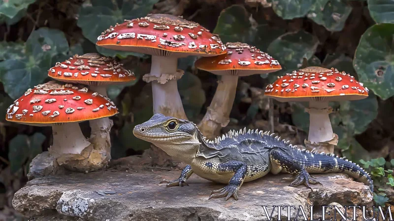 AI ART Reptilian Encounter with Forest Fungi