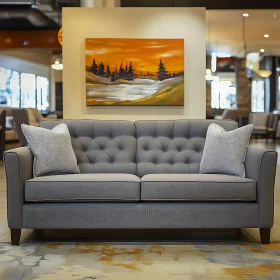 Contemporary Interior with Gray Sofa and Painting