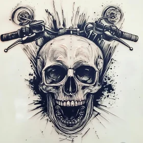 Grayscale Skull Motorcycle Tattoo Design