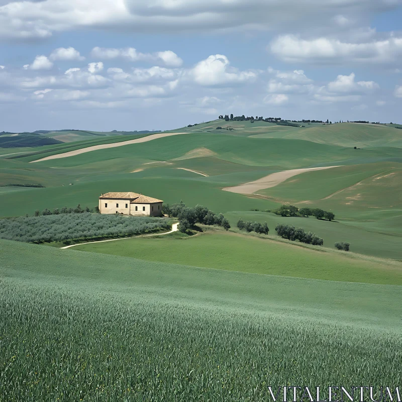 AI ART Green Fields and Farmhouse in Tuscany