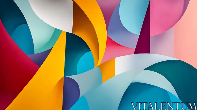 Vibrant Geometric Curved Forms in Abstract Art AI Image