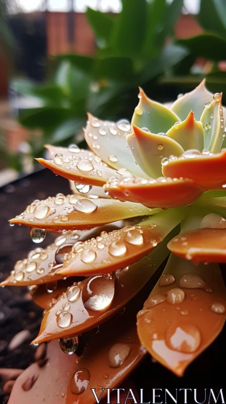 AI ART Bronze Orange Succulent with Water Droplets - Nature's Dance