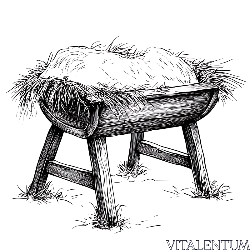 Rustic Manger with Hay Artistic Sketch AI Image