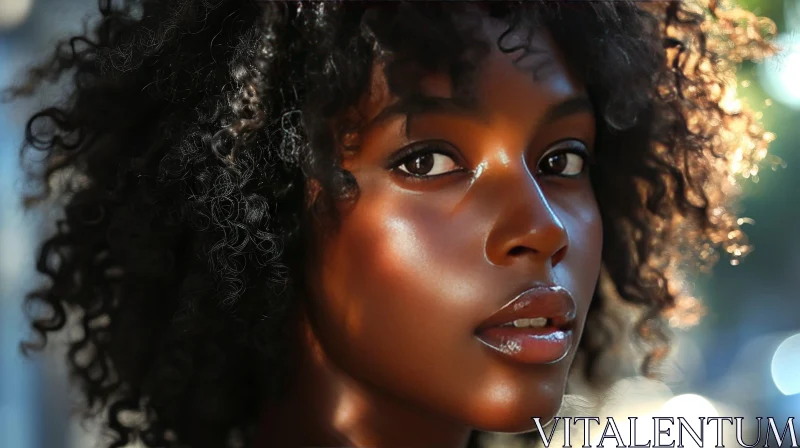 Captivating Portrait of a Beautiful African-American Woman with Curly Hair AI Image