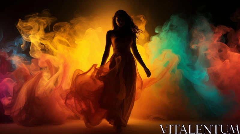 Captivating Silhouette of Woman amidst Crimson and Amber Smoke AI Image