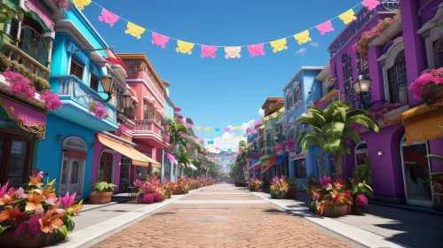Colorful and Festive Street Scene in Disney Animation Style