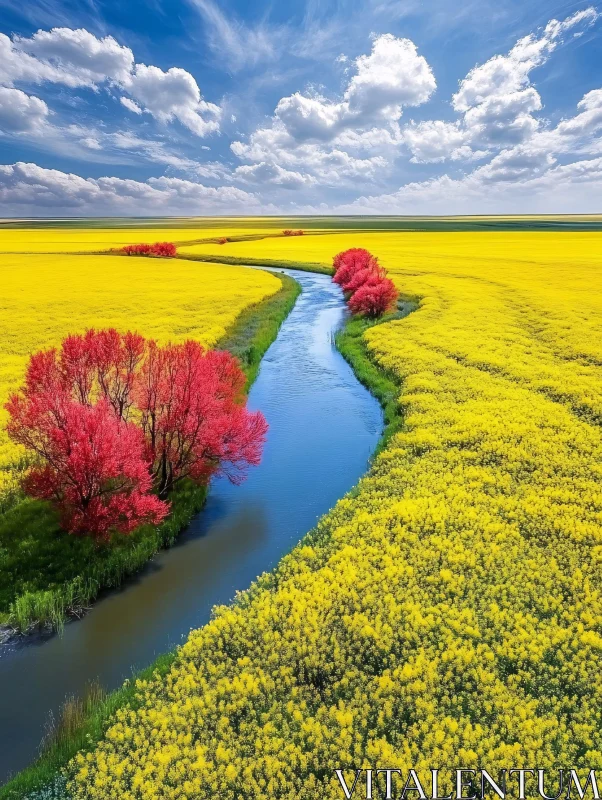 AI ART Scenic Yellow Field and River View