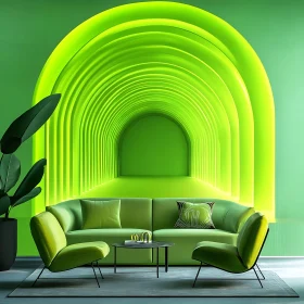 Modern Green Interior with Neon Lighting